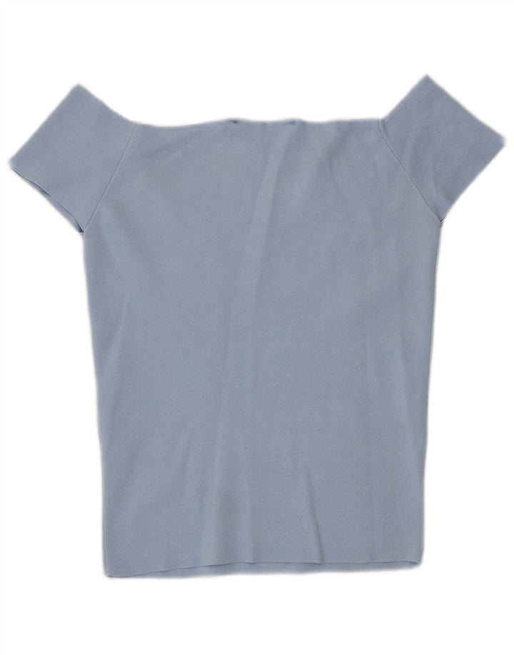 Zara Womens Crop Off Shoulder Top UK 12 Medium Blue Polyamide