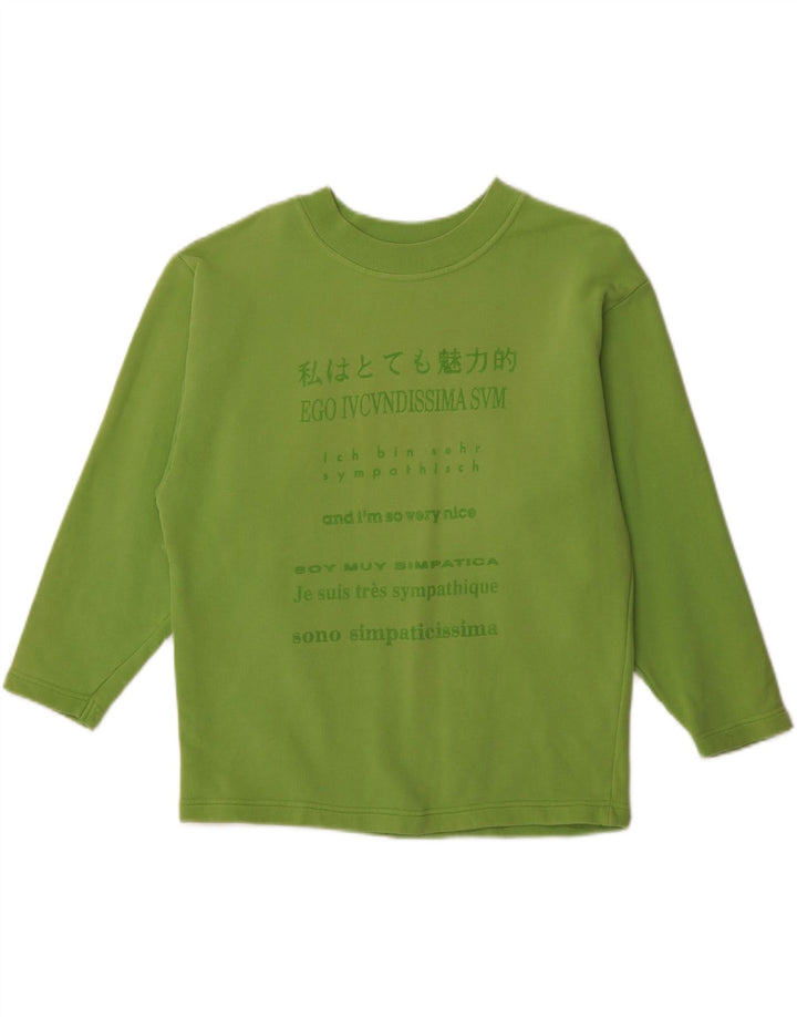 BENETTON Womens Graphic Oversized Sweatshirt Jumper UK 10 Small Green