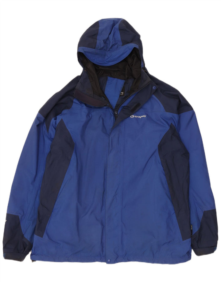 SPRAYWAY Mens Hooded Rain Jacket UK 42 XL Blue Colourblock Nylon