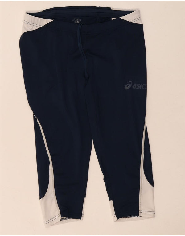 Asics Womens Capri Leggings UK 14 Medium Navy Blue Colourblock Polyester