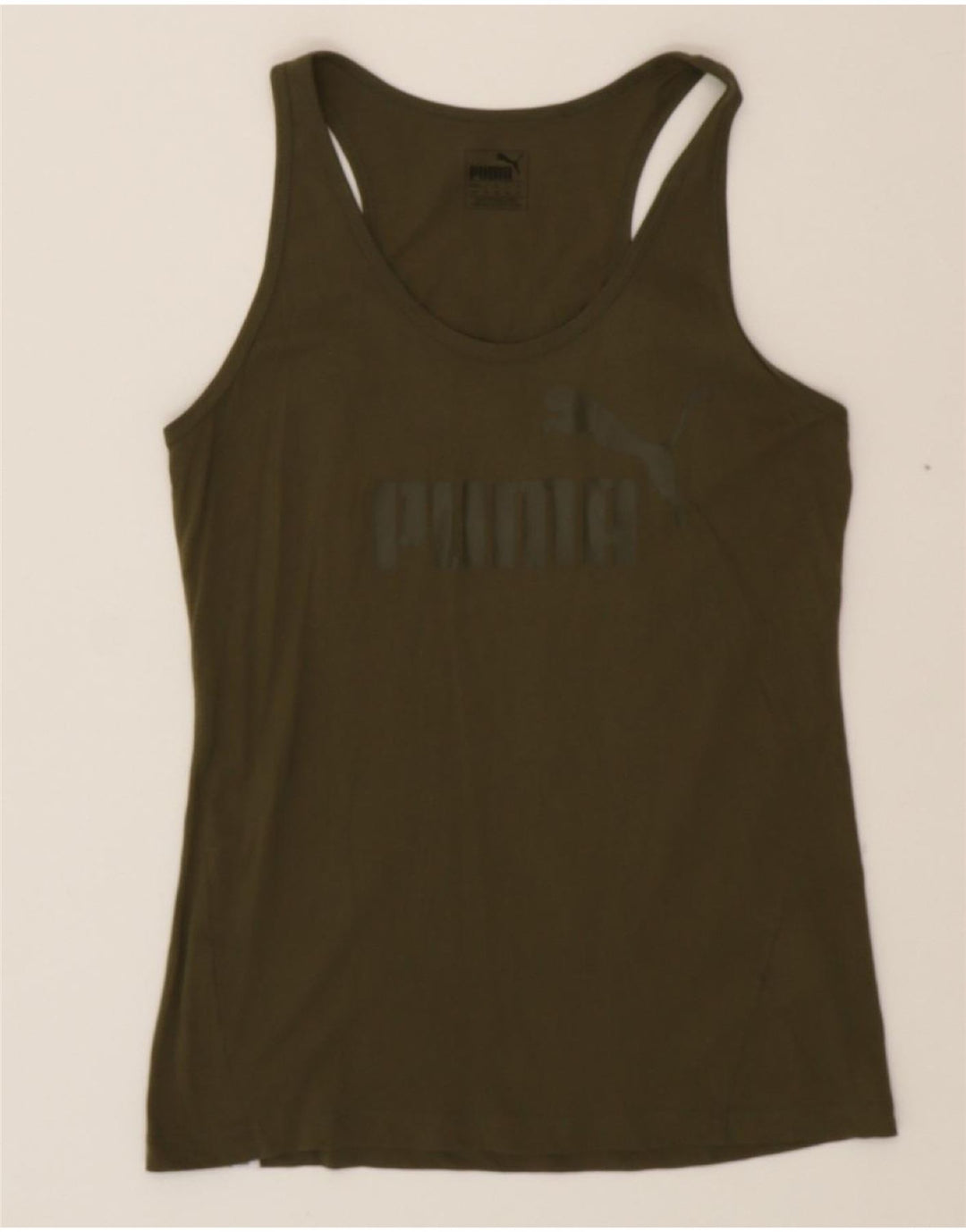 PUMA Womens Graphic Vest Top UK 12 Medium Khaki Cotton Vintage Puma and Second-Hand Puma from Messina Hembry 