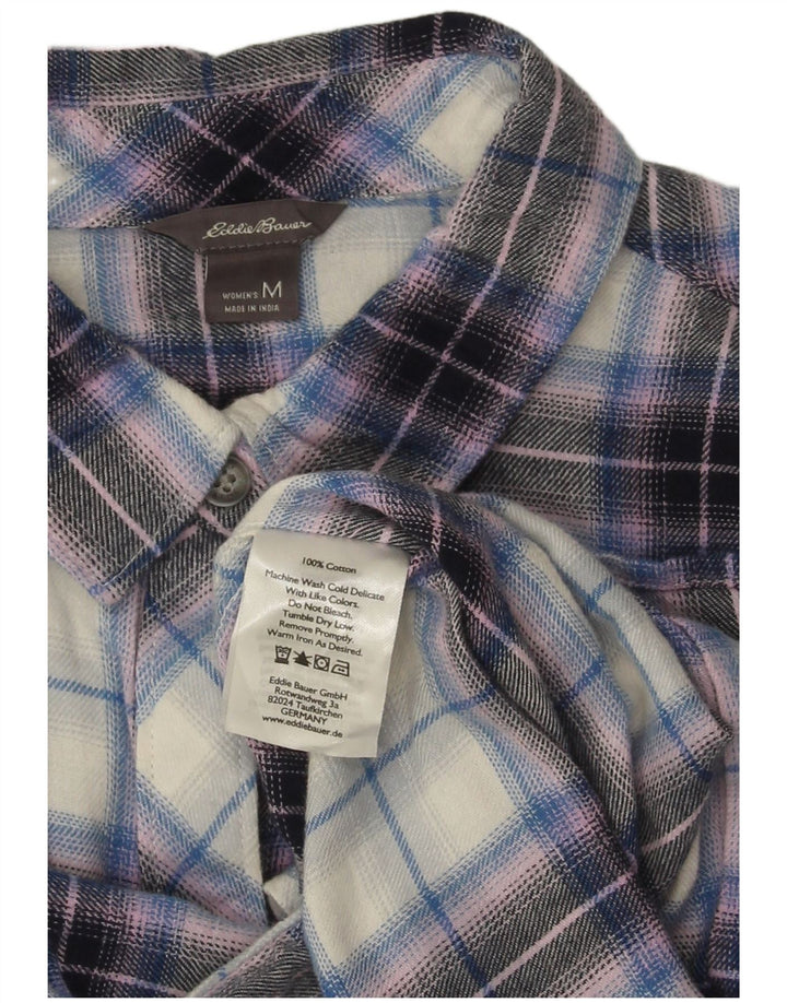 Eddie Bauer Womens Flannel Shirt UK 14 Medium Purple Plaid Cotton