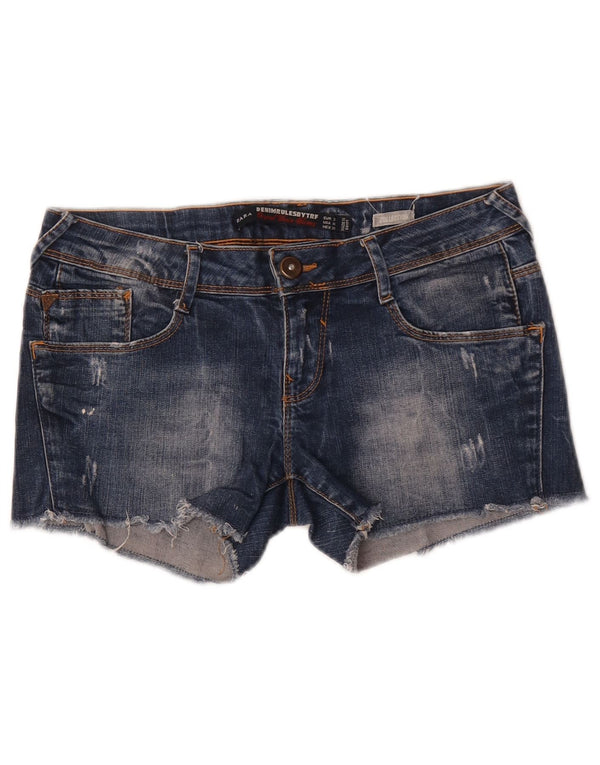 Zara Womens Distressed Denim Shorts EU 38 Small W28 Blue