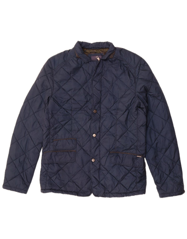 Zara Mens Quilted Jacket UK 38 Medium Navy Blue Polyester