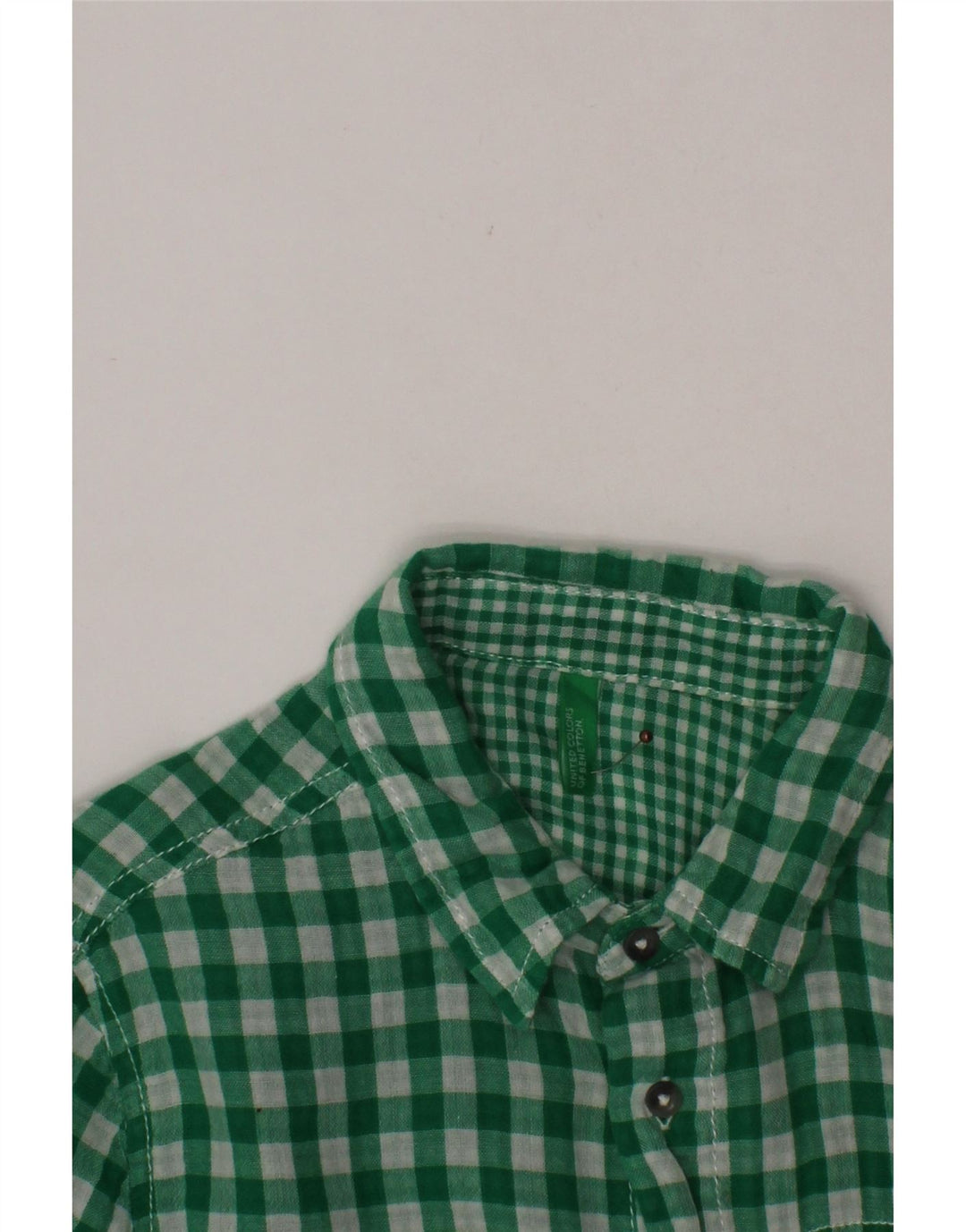 BENETTON Boys Short Sleeve Shirt 10-11 Years Green Gingham