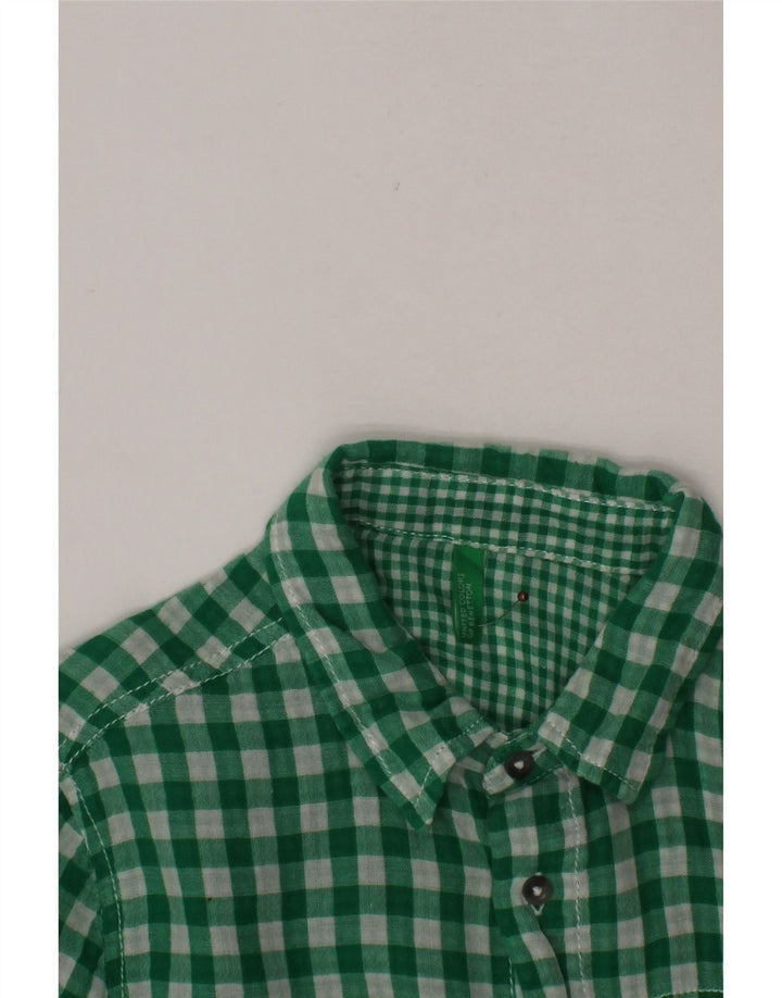 BENETTON Boys Short Sleeve Shirt 10-11 Years Green Gingham