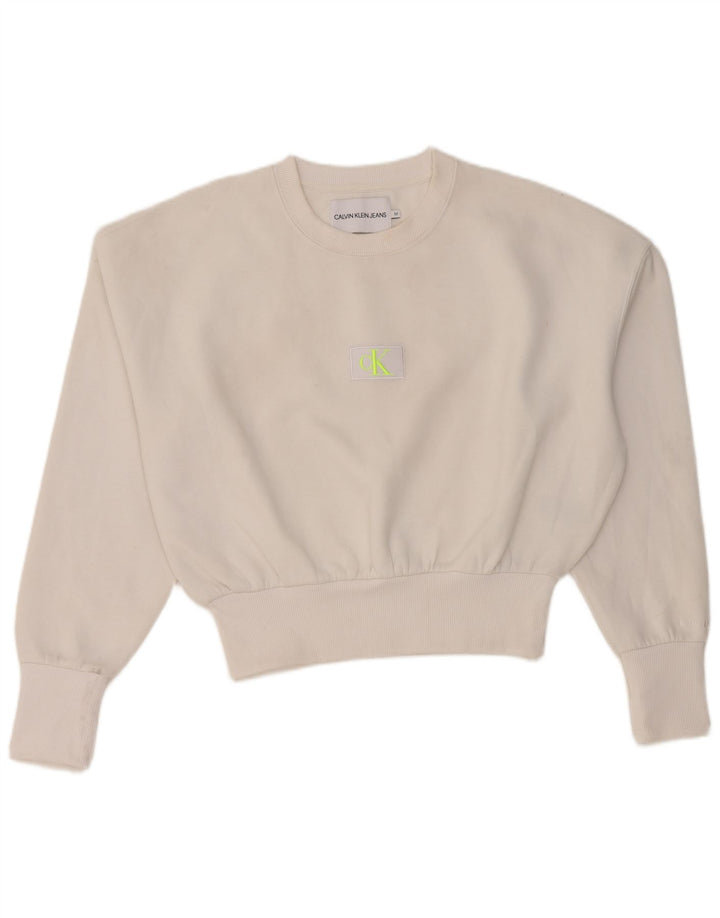 Calvin Klein Jeans Womens Oversized Sweatshirt Jumper UK 14 Medium White