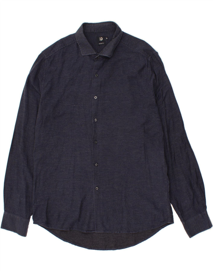 DACK'S Mens Slim Fit Shirt XL Navy Blue Cotton Vintage Dack's and Second-Hand Dack's from Messina Hembry 