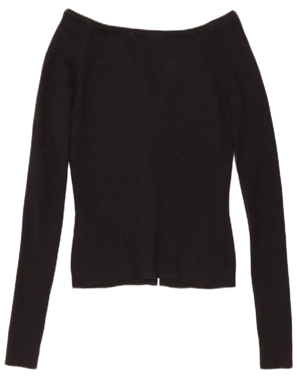 CALVIN KLEIN JEANS Womens Crop Cardigan Sweater UK 8 Small Black Cotton