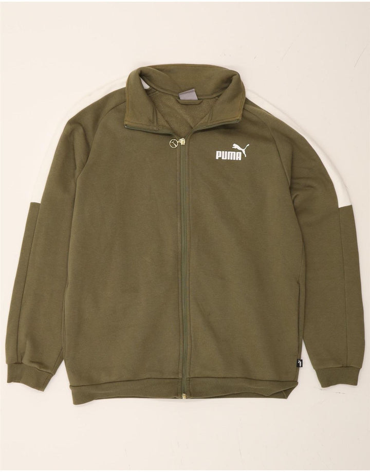 Puma Mens Tracksuit Top Jacket Medium Khaki Colourblock Cotton