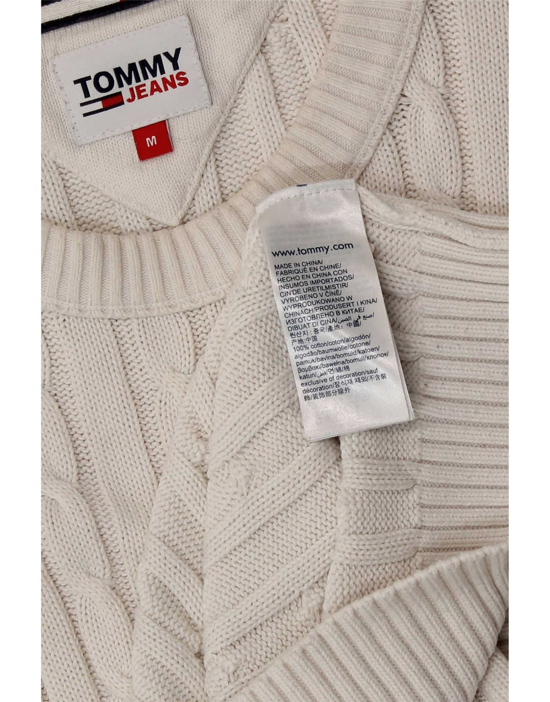 Tommy Hilfiger Mens Crew Neck Jumper Sweater Medium White Cotton