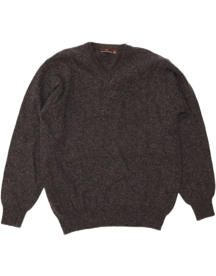 ZARA Mens V-Neck Jumper Sweater Medium Grey Wool