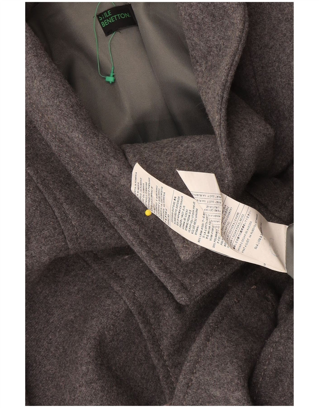 Benetton Womens Double Breasted Coat IT 38 XS Grey Wool