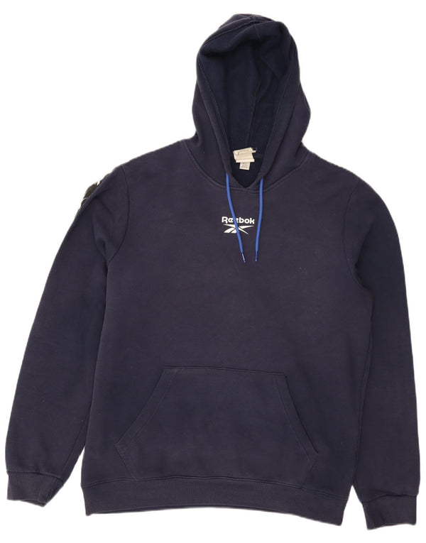 Reebok Mens Graphic Hoodie Jumper Medium Navy Blue Cotton
