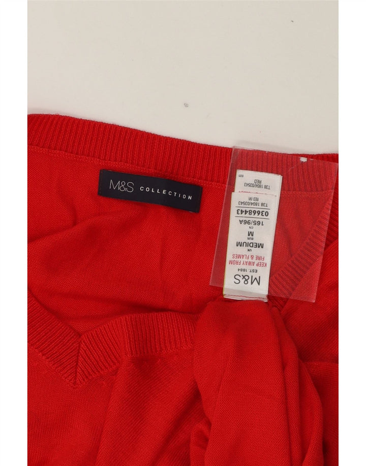 MARKS & SPENCER Womens V-Neck Jumper Sweater UK 14 Medium Red Acrylic Vintage Marks & Spencer and Second-Hand Marks & Spencer from Messina Hembry 