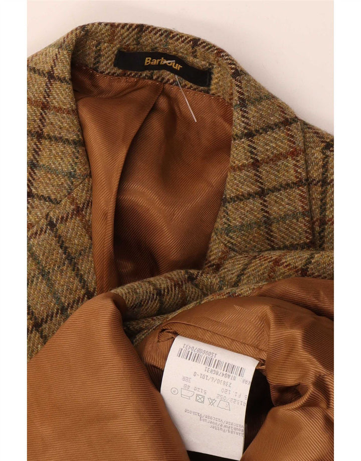 Barbour Mens 2 Button Blazer Jacket EU 48 Medium Khaki Check New Wool