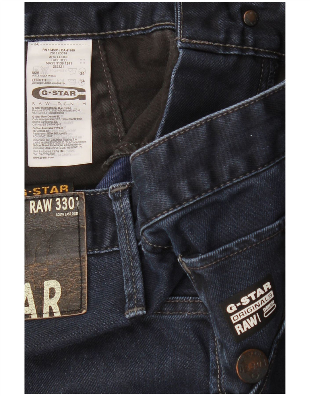 G-STAR Mens Arc Loose Tapered Jeans W34 L34 Navy Blue Cotton