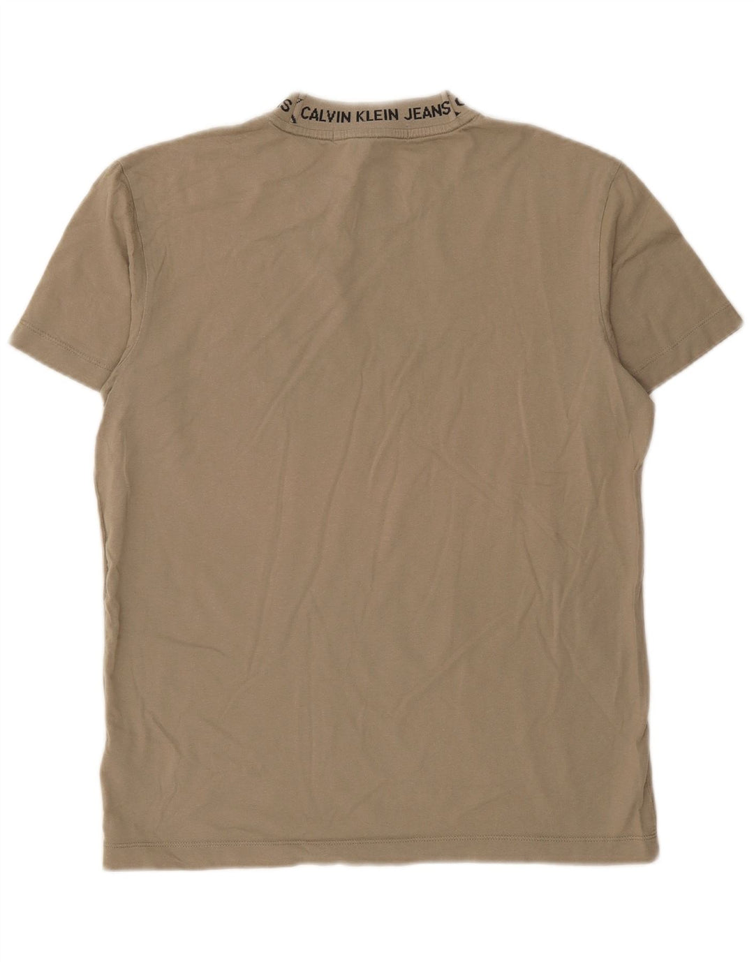 CALVIN KLEIN JEANS Mens Graphic T-Shirt Top Small Khaki Cotton