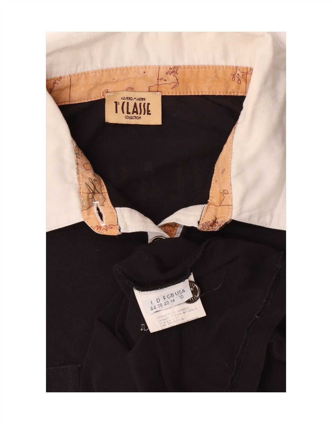 ALVIERO MARTINI Womens Graphic Rugby Polo Shirt UK 14 Medium Black Vintage ALVIERO MARTINI and Second-Hand ALVIERO MARTINI from Messina Hembry 