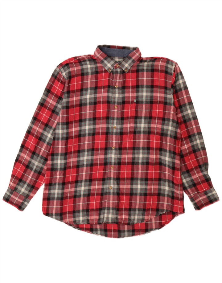IZOD Mens Flannel Shirt XL Red Check Cotton