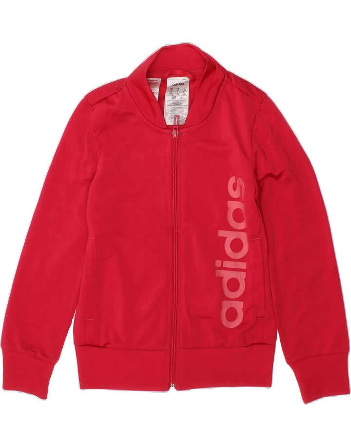 ADIDAS Girls Graphic Tracksuit Top Jacket 7-8 Years Red Polyester Vintage Adidas and Second-Hand Adidas from Messina Hembry 