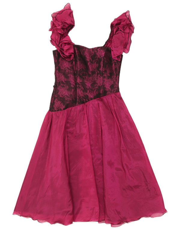 Vintage Womens A-Line Dress EU 36 Small Pink Floral Silk