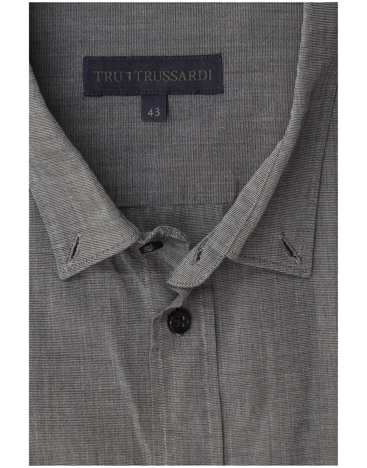 TRUSSARDI Mens Shirt Size 43 Large Grey Pinstripe