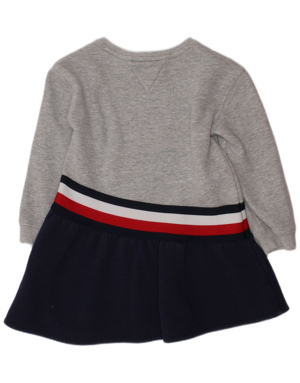 TOMMY HILFIGER Girls Sweatshirt Jumper Dress 5-6 Years Grey Colourblock