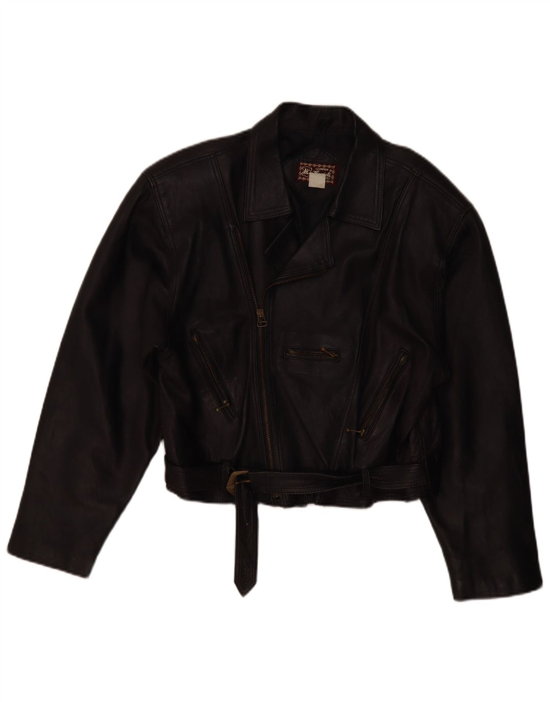 VINTAGE Womens Leather Biker Jacket UK 14 Medium Black Leather