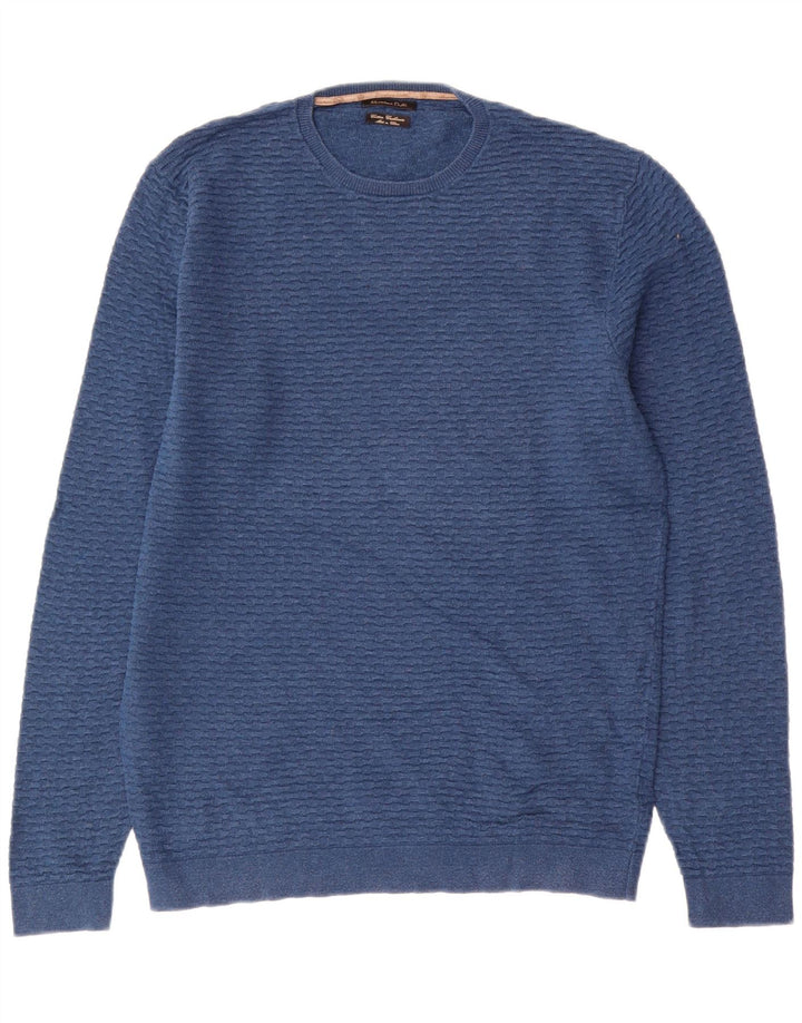 Massimo Dutti Mens Crew Neck Jumper Sweater Medium Blue Cotton