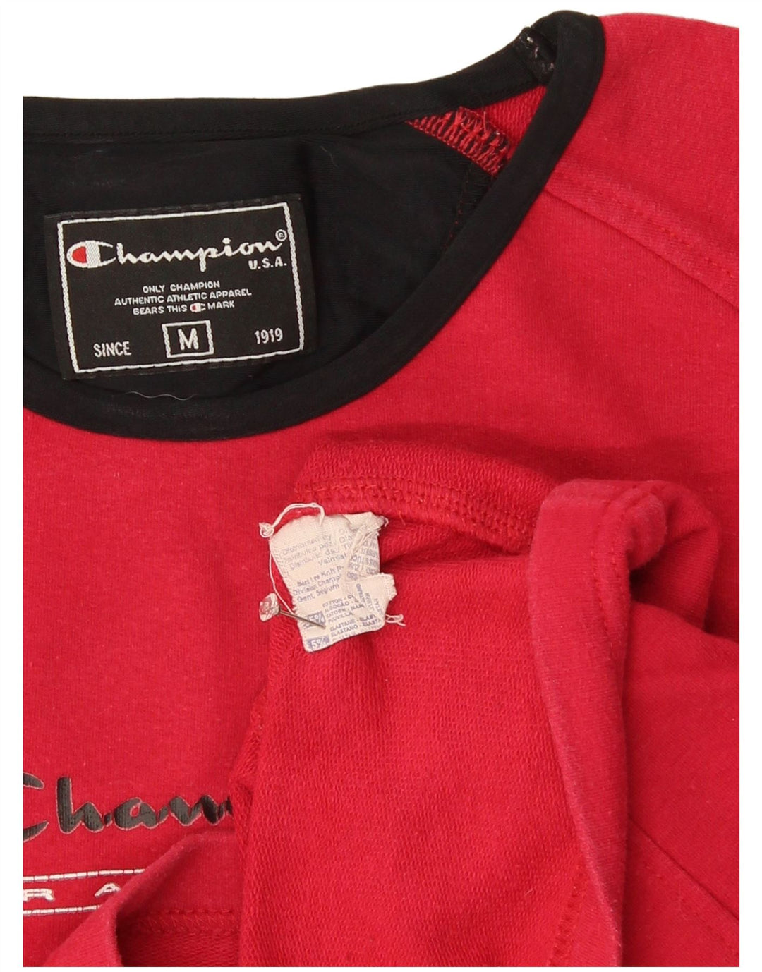 Champion Womens Graphic Top Long Sleeve UK 12 Medium Red Cotton