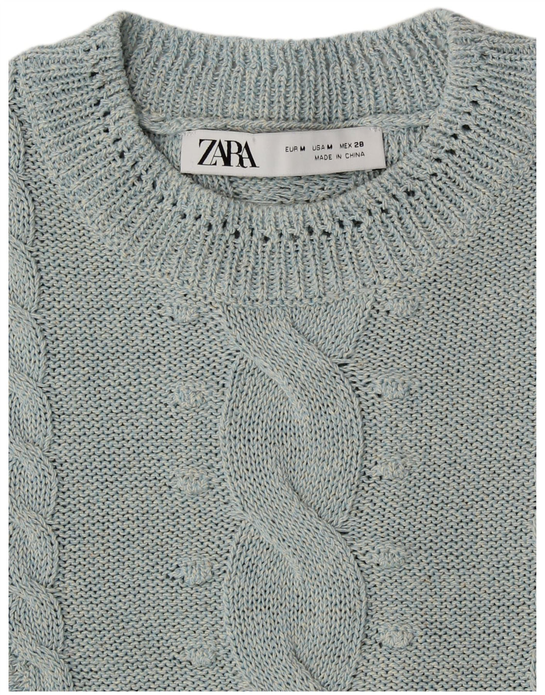 ZARA Womens Crop Crew Neck Jumper Sweater UK 14 Medium Blue