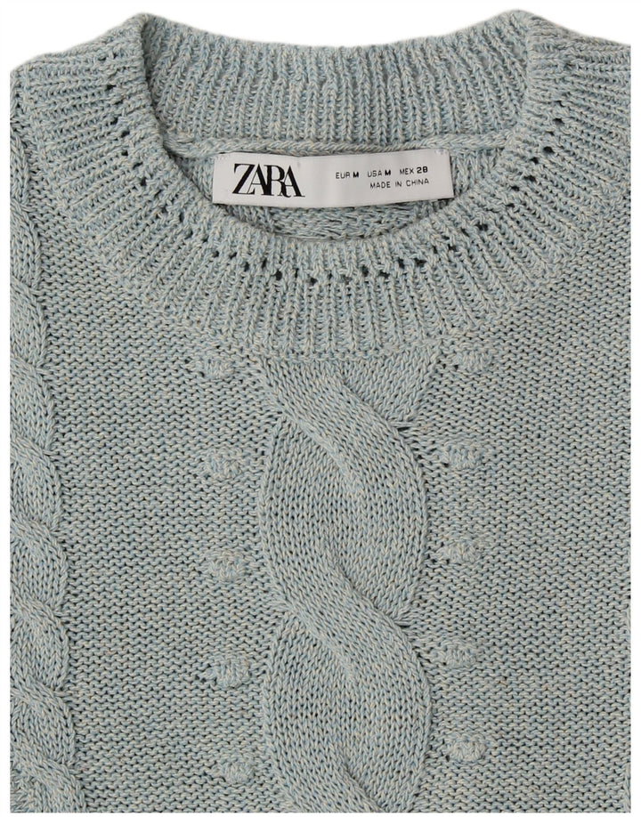 ZARA Womens Crop Crew Neck Jumper Sweater UK 14 Medium Blue
