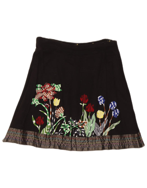 Desigual Womens A-Line Skirt Small W27 Black Floral Cotton