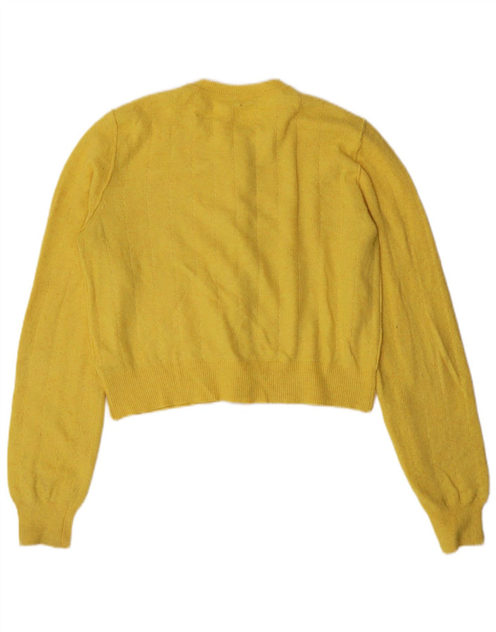 PEPE Jeans Womens Crop Cardigan Sweater UK 10 Small Yellow Polyester