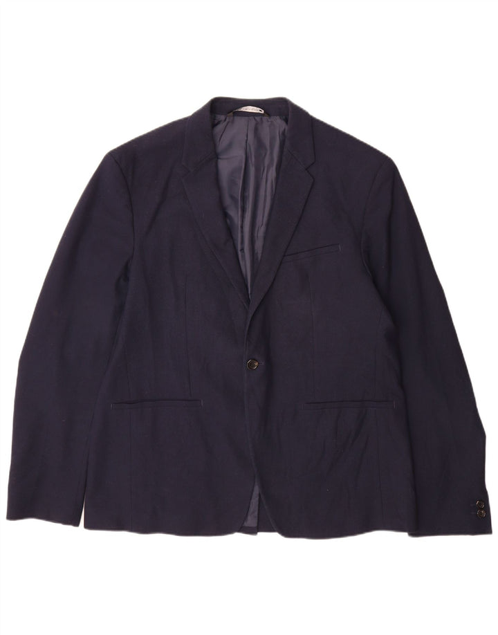 Zara Mens 1 Button Blazer Jacket EU 54 XL Navy Blue