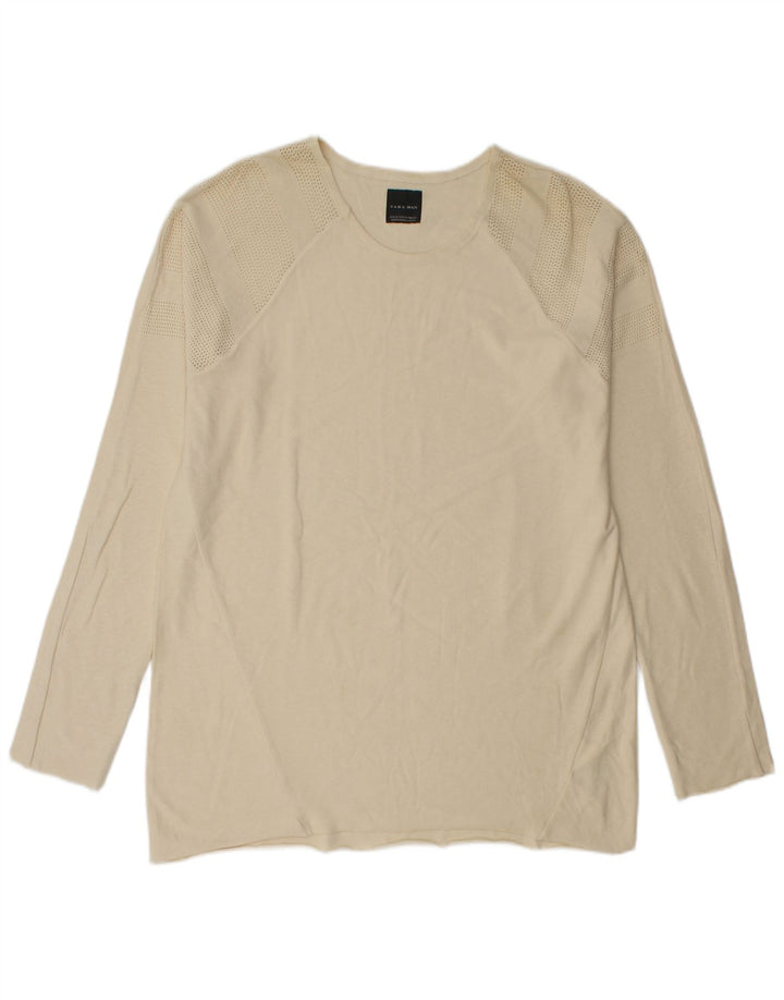 Zara Mens Top Long Sleeve XL Beige Cotton