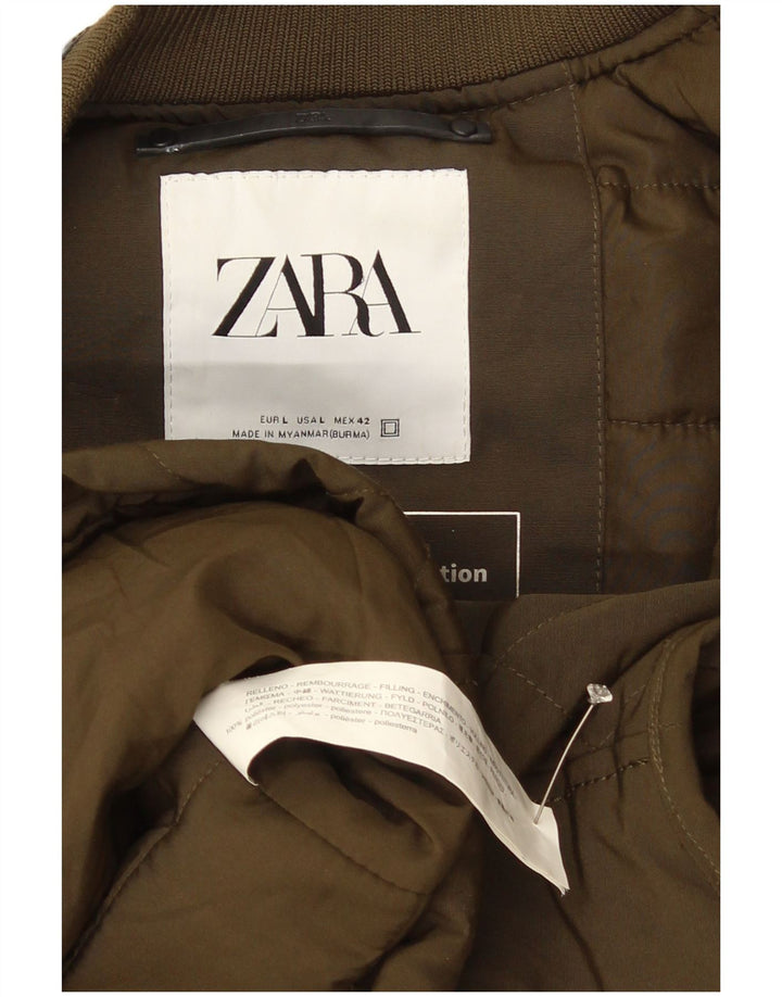 Zara Mens Quilted Gilet UK 40 Large Khaki Polyester