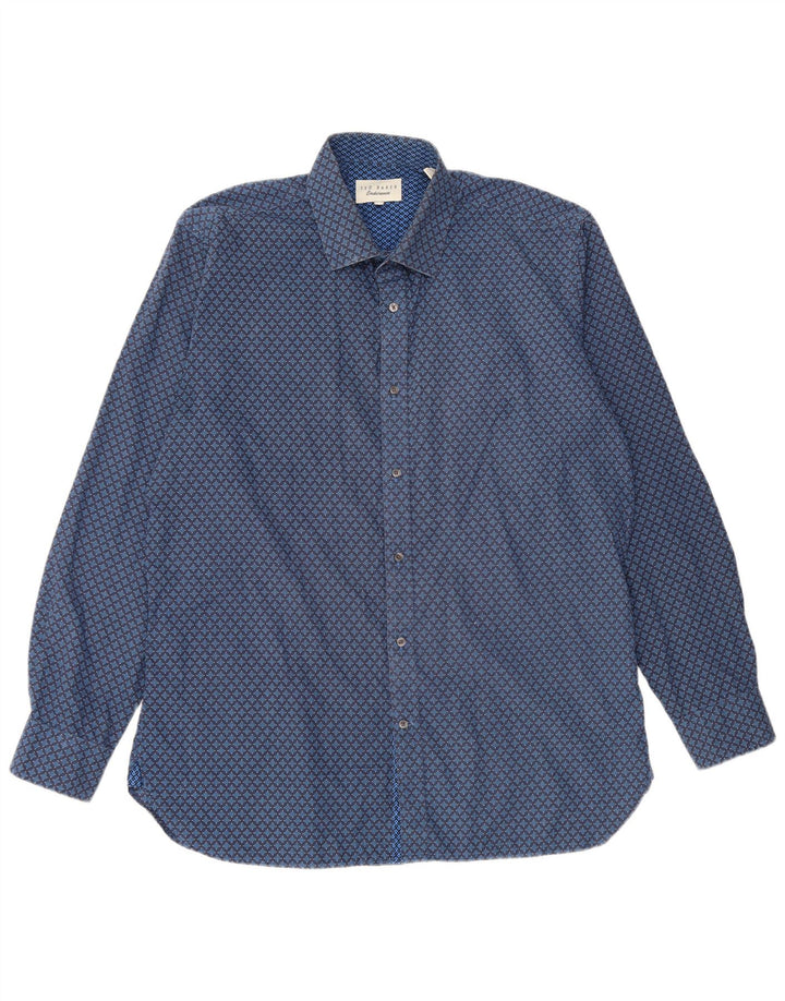Ted Baker Mens Shirt Size 16 1/2 Large Blue Geometric Cotton
