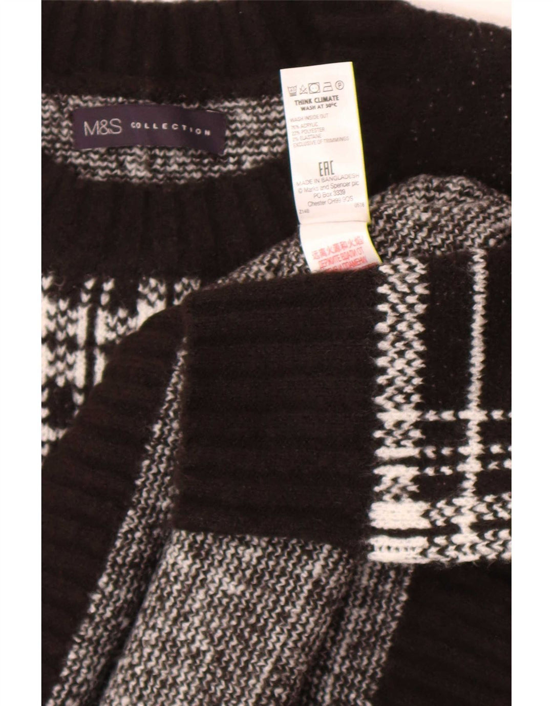 Marks & Spencer Womens Boat Neck Jumper Sweater UK 14 Medium Black Check
