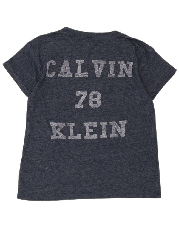 CALVIN KLEIN JEANS Womens Graphic T-Shirt Top UK 6 XS Navy Blue Flecked