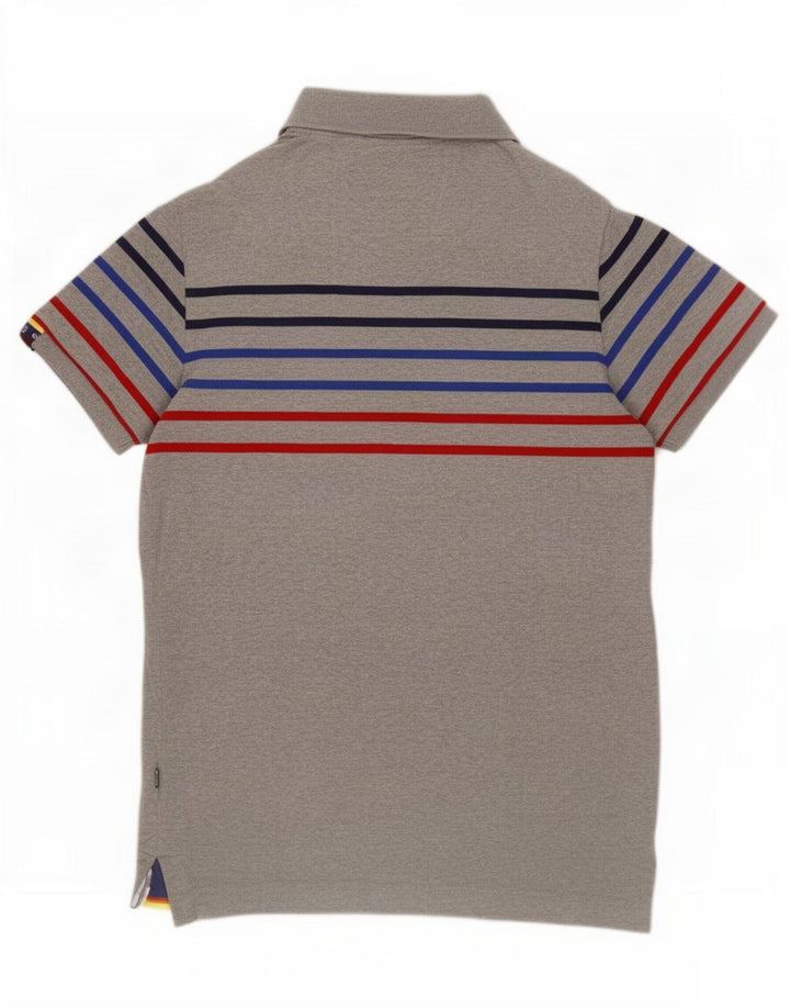 Superdry Mens Polo Shirt Medium Grey Striped Cotton
