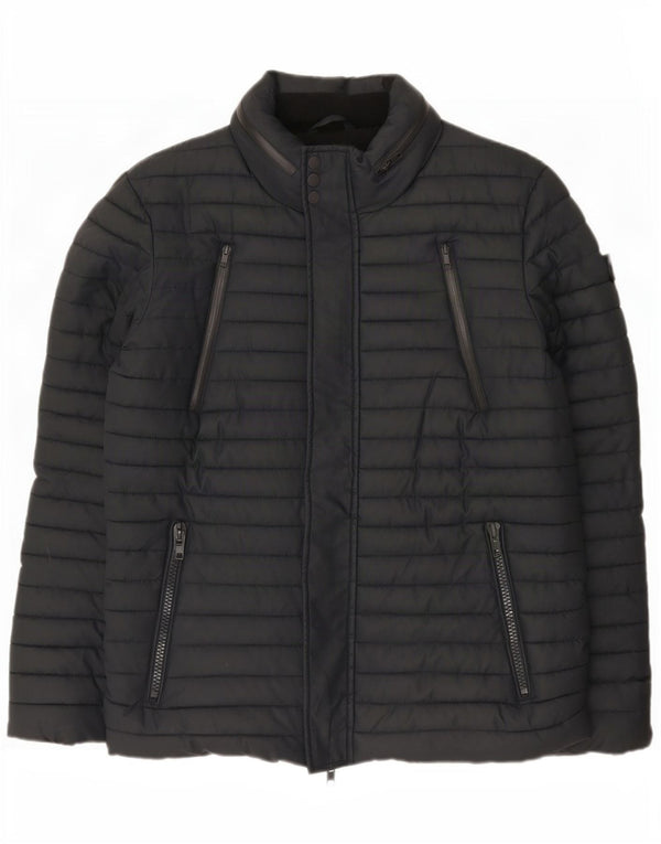 Superdry Mens Hooded Padded Jacket UK 40 Large Navy Blue Polyester
