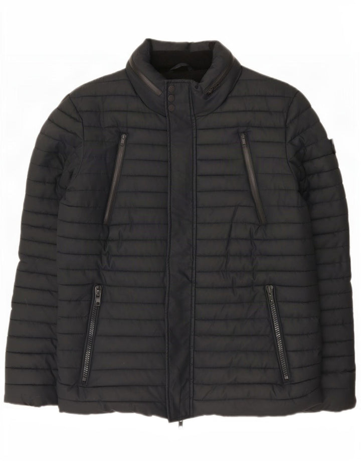 Superdry Mens Hooded Padded Jacket UK 40 Large Navy Blue Polyester