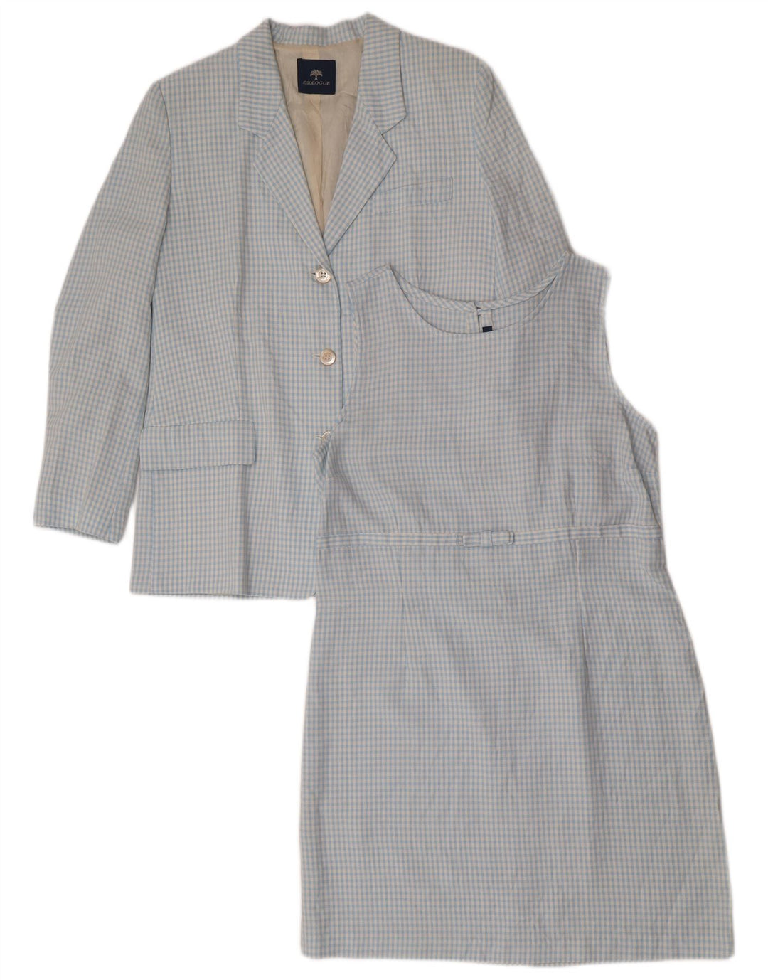 Vintage Womens 3 Button 2 Piece Set IT 46 Large Blue Gingham Viscose