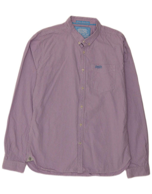 Superdry Mens Extra Slim Fit Shirt 2XL Purple Pinstripe Cotton