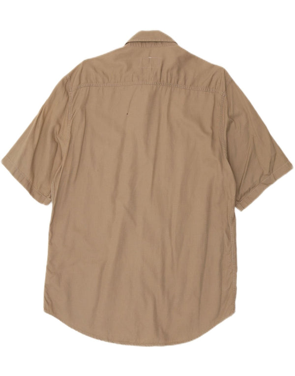 Armani Jeans Mens Short Sleeve Shirt Medium Beige Cotton