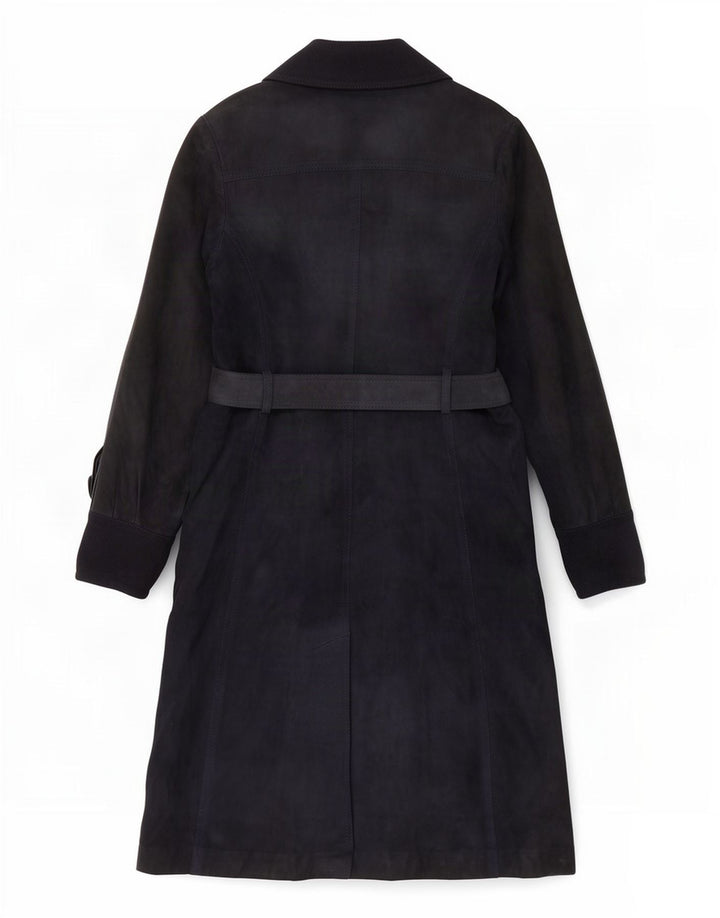 Vintage Womens Suede Overcoat UK 10 Small Navy Blue
