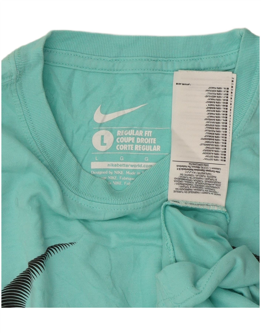 Nike Mens Regular Fit Graphic T-Shirt Top Large Turquoise Cotton