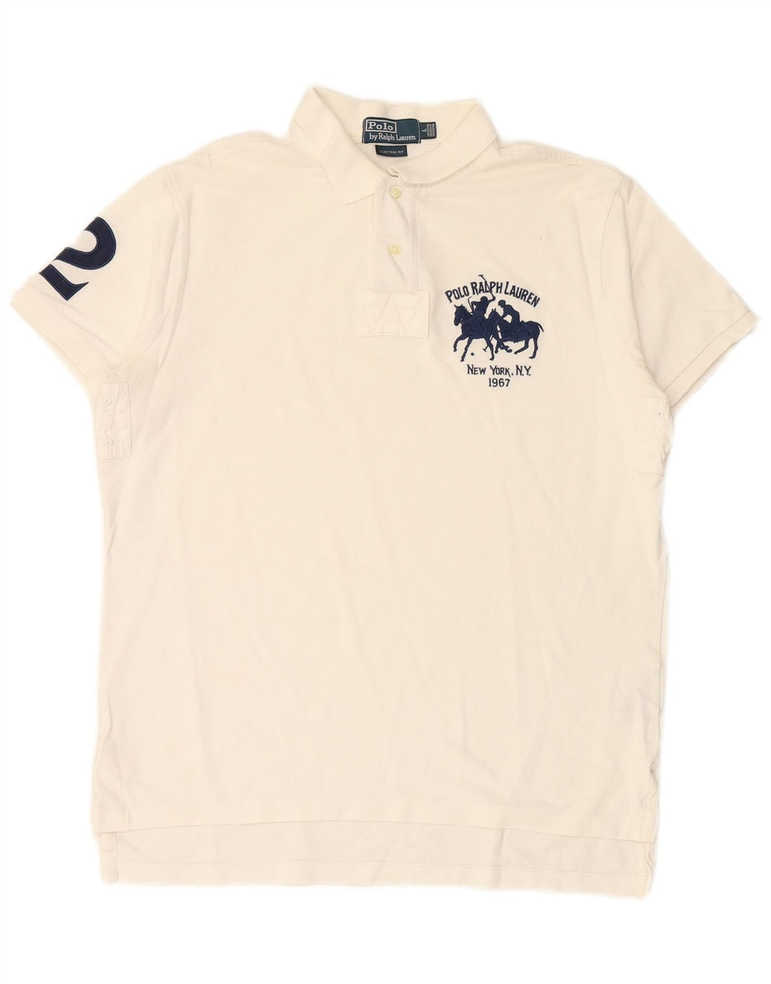 POLO RALPH LAUREN Mens Custom Fit Rugby Polo Shirt Large White Cotton